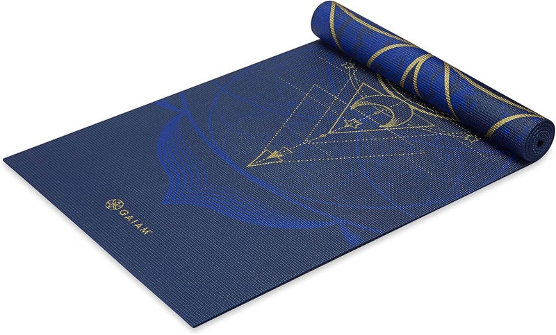 Gaiam Premium Print Reversible Yoga Mat - Extra Thick Non-Slip Exercise Mat for Yoga, Pilates & Floor Workouts, Metallic Sun & Moon, 6mm - Image 1