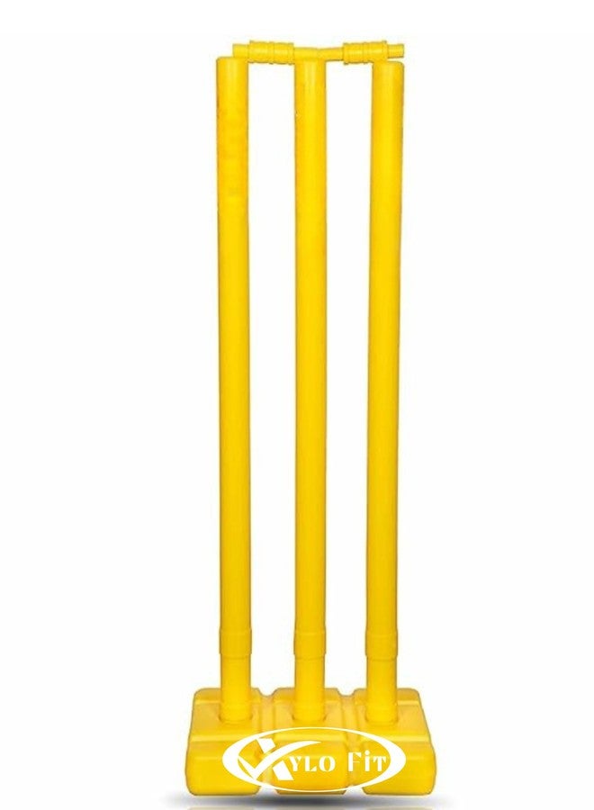 Encanto Xylofit Premium Cricket Wicket Set l Heavy Duty Plastic l Standard Size l 3 Stumps+2 Bails+1 Stand Set l Professional Quality for Cricket Ground, Match, and Tournament - Image 1