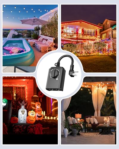 BN-LINK Outdoor Light Timer with Dusk to Dawn Sensor, Weatherproof Dual Grounded Outlets for Christmas/Halloween Decorations, 15A 1/2HP ETL Listed - Image 5
