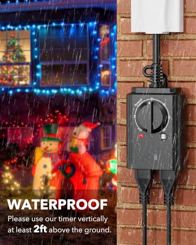 BN-LINK Outdoor Light Timer with Dusk to Dawn Sensor, Weatherproof Dual Grounded Outlets for Christmas/Halloween Decorations, 15A 1/2HP ETL Listed - Image 4