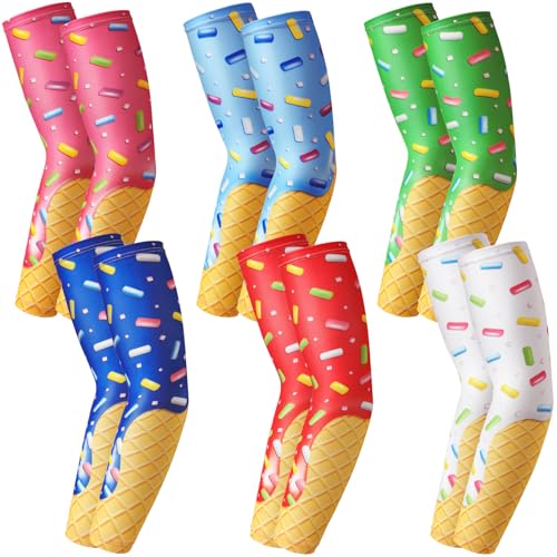 Shyyween 6 Pair Ice Cream Drip Baseball Arm Sleeve Youth Cross Sun Protection Compression Arm Sleeve American Flag Sport GiftIce CreamSmall - Image 1