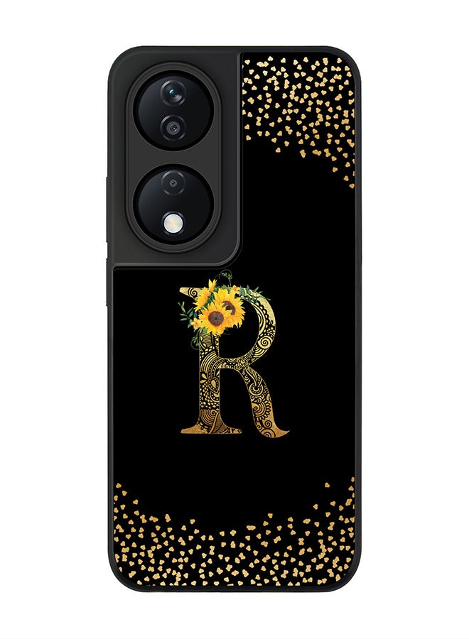 Stylizedd Rugged Black Edge Case for Honor X7b, Slim fit Case Cover - Custom Monogram Initial Letter Mandala Floral Pattern Alphabet - R ( Black )  - Image 1