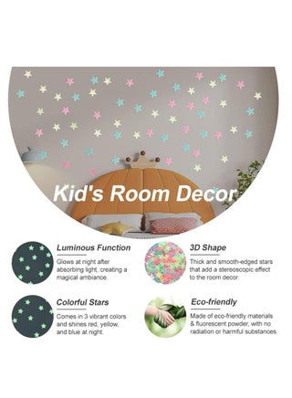 Glow in The Dark Star Stickers 200Pcs Stars for Ceiling,3D Glowing Stars with Moon,6 Colors Adhesive Glowing Stars for Ceiling,Wall Decorations,Room Decor,Birthday Gift (Star) - view 3
