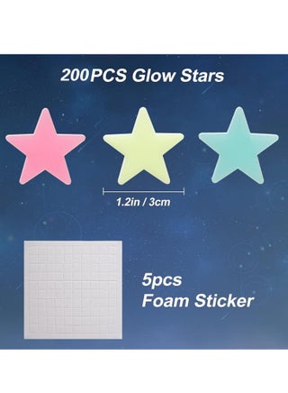 Glow in The Dark Star Stickers 200Pcs Stars for Ceiling,3D Glowing Stars with Moon,6 Colors Adhesive Glowing Stars for Ceiling,Wall Decorations,Room Decor,Birthday Gift (Star) - view 5