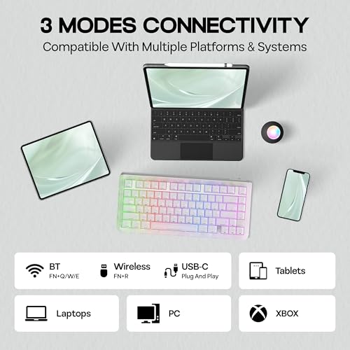 KiiBoom Jade75 75% Resin Molding Mechanical Keyboard, BT5.0/USB-C/2.4GHz Wireless Gaming Keyboard, QMK&VIA Programmable, RGB Backlits, Hot-Swappable, CNC+UV Case for Windows/Mac/Linux (White) - Image 5