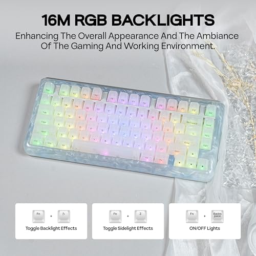 KiiBoom Jade75 75% Resin Molding Mechanical Keyboard, BT5.0/USB-C/2.4GHz Wireless Gaming Keyboard, QMK&VIA Programmable, RGB Backlits, Hot-Swappable, CNC+UV Case for Windows/Mac/Linux (White) - Image 4