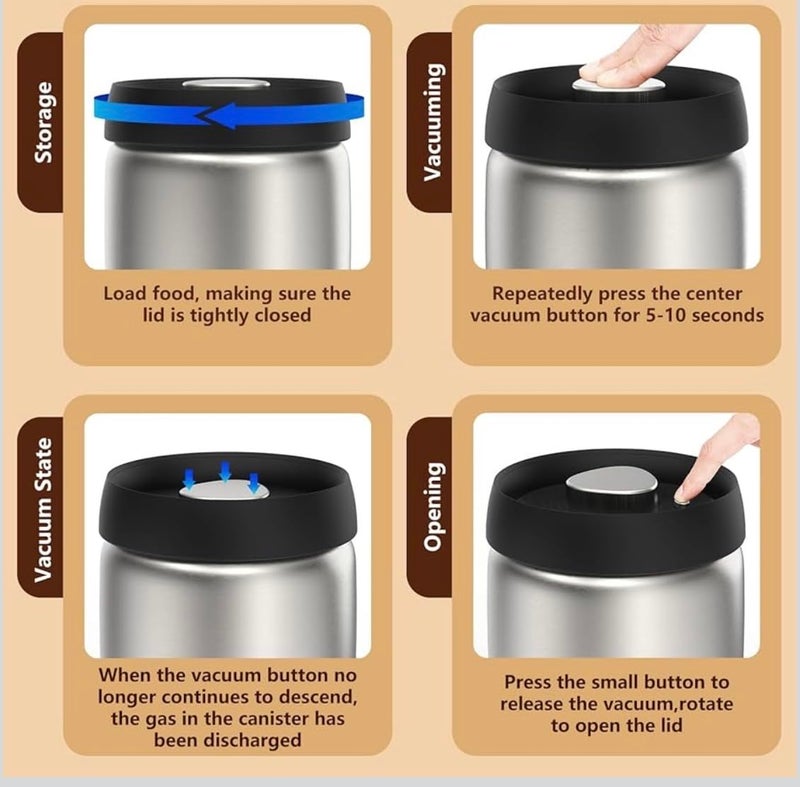 HelpyLife Vacuum Coffee Canister,1200ml/16oz Stainless Steel Food Storage Container Jar with Airtight Lid Seal,Perfect for Coffee Beans & Grounds,Loose Tea,Sugar,Spices - Image 3