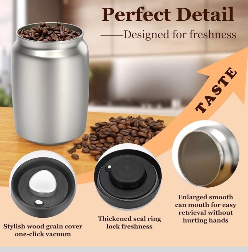 HelpyLife Vacuum Coffee Canister,1200ml/16oz Stainless Steel Food Storage Container Jar with Airtight Lid Seal,Perfect for Coffee Beans & Grounds,Loose Tea,Sugar,Spices - Image 4