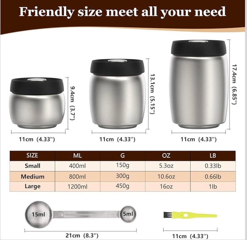 HelpyLife Vacuum Coffee Canister,1200ml/16oz Stainless Steel Food Storage Container Jar with Airtight Lid Seal,Perfect for Coffee Beans & Grounds,Loose Tea,Sugar,Spices - Image 5