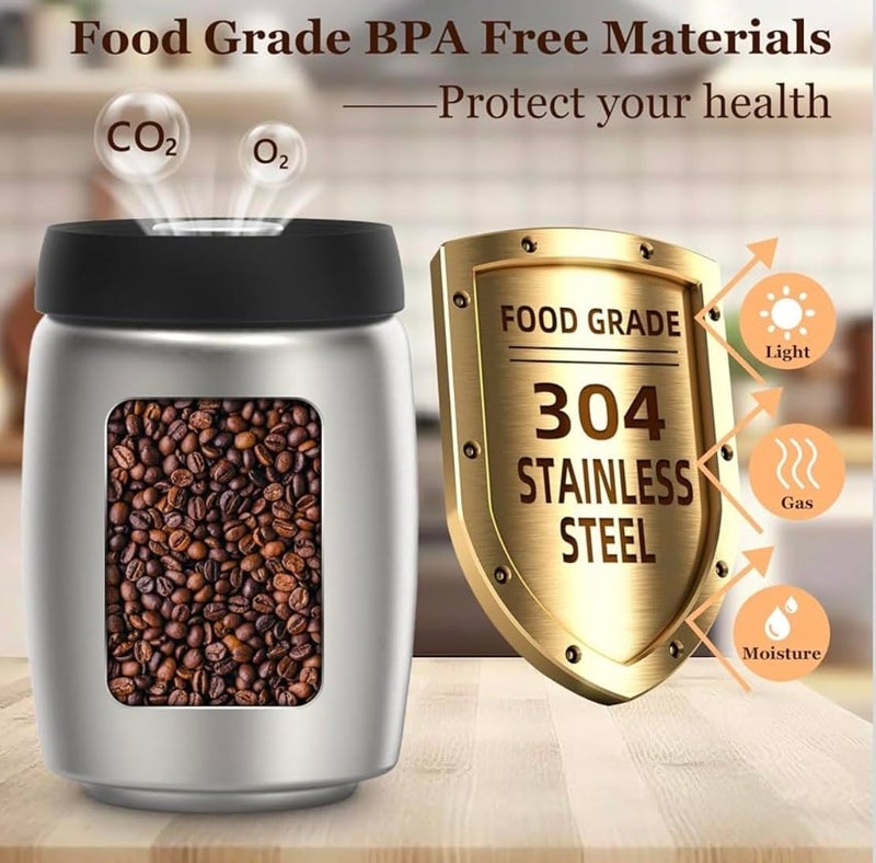 HelpyLife Vacuum Coffee Canister,1200ml/16oz Stainless Steel Food Storage Container Jar with Airtight Lid Seal,Perfect for Coffee Beans & Grounds,Loose Tea,Sugar,Spices - Image 2