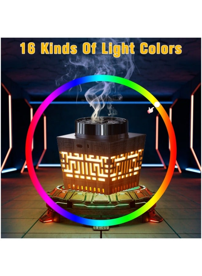 Loquat New Style - Hollow Design USB Type-C Electric Arabian Incense Burner Home Decoration with 16 Colored Lights Remote Control and Auto-Stop Bukhoor Incense Burner - Image 2