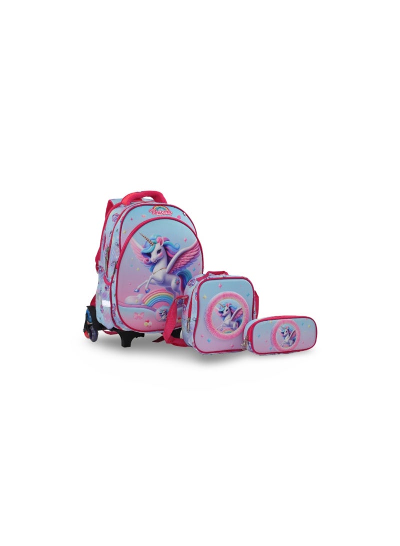 Migo School Set Unicorn Trolley Bag 16 Inches – Baby Blue - Image 1