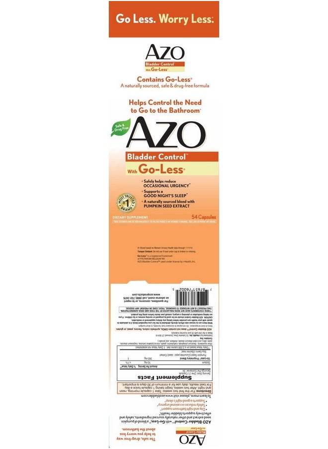 AZO AZO Bladder Control with Go-Less Daily Supplement | Helps Reduce Occasional Urgency& leakage due to laughing, sneezing and exercise | 54 Count Capsules  - Image 3