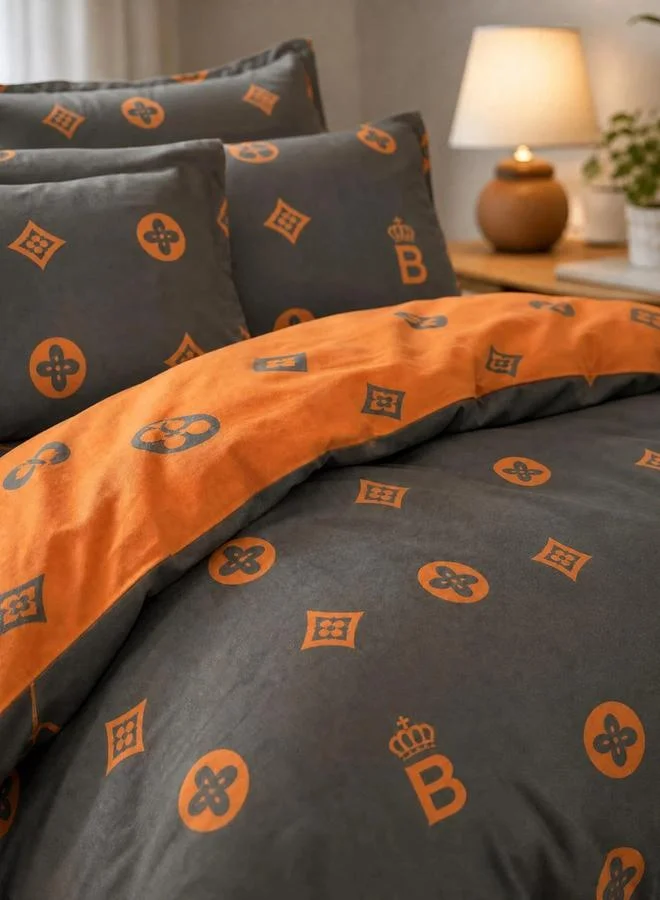 Styli 4-Piece Grey Printed Polyester Quilt Cover Comforter Set, 200X230 Cm