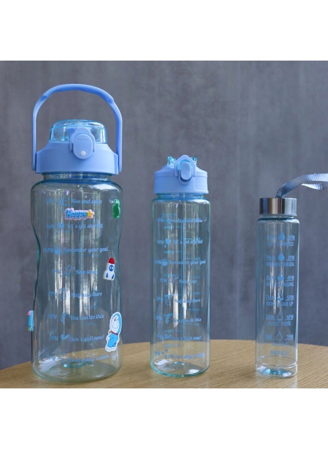 Generic - New Cross-border Sports Kettle Large Cup Set Small Cup Three-piece Set Four-piece Set Plastic Parent-child Outdoor Water Cup-Color:Blue-Capacity:800ml - Image 1