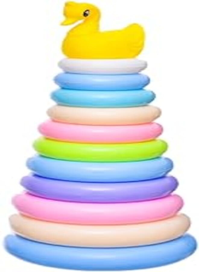Plastic Ring Stacker Montessori Toy with Small Flamingo For Children Set Of 12 Pieces - Multi Color 