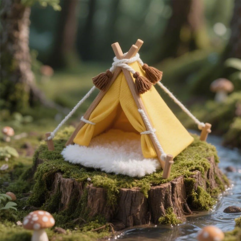 Minamzee Dollhouse Camping Tent112 Scale Mini Yellow Cloth Tent with Carpet Miniature Outdoor Furniture Accessories for BedroomPatio and Garden Yellow Camping Tent - Image 3