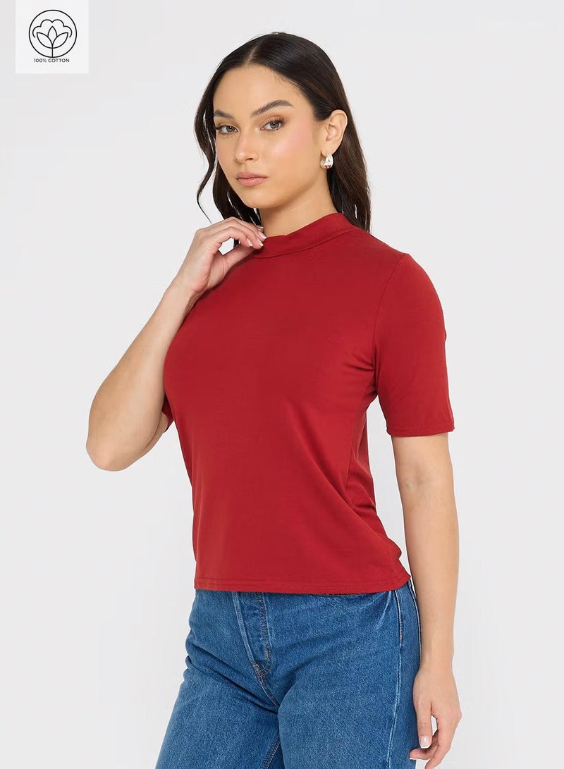 Ginger Basics Cotton High Neck T-shirt - Image 1