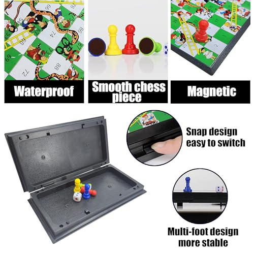 KIDAMI Mini Magnetic Snakes and Ladders Board Game Set Folding Portable Design and LightWeight Travel Game Set Gift for Kids Toddlers 764 764 inches - Image 5