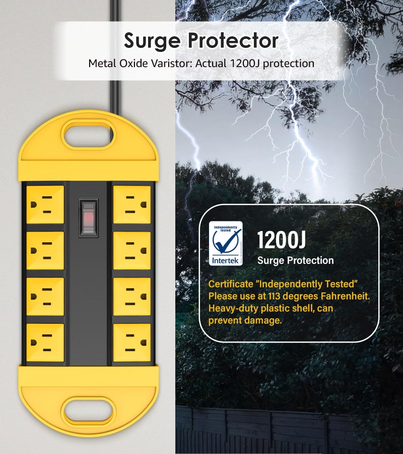 CCCEI Outdoor Power Strip Weatherproof with 8 Plug, Waterproof Extension Cord with Multiple Outlets, Christmas Exterior Garden Yard Surge Protector 6FT. - Image 3