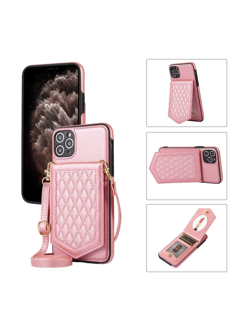 Suteni Back Cover Leather Hidden Card Slots with Mirror Phone Case for iPhone - Image 3