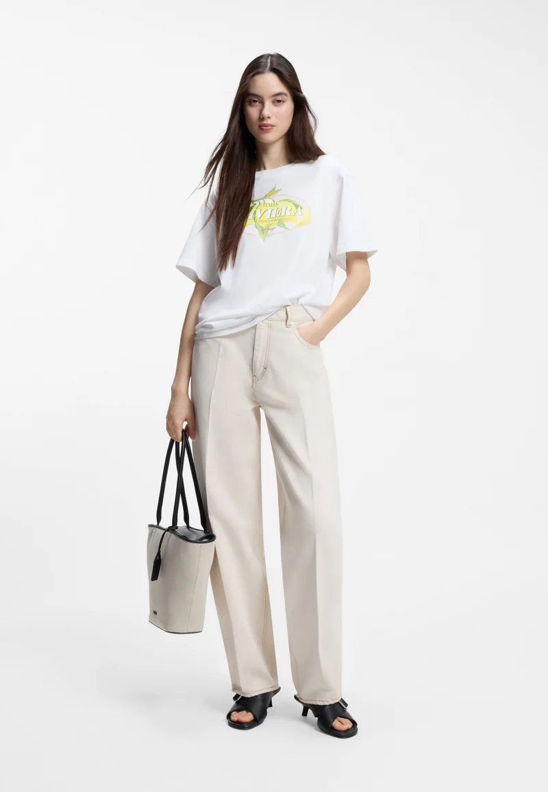 HUGO White Cotton-jersey T-shirt with logo artwork for Women | Best Price UAE