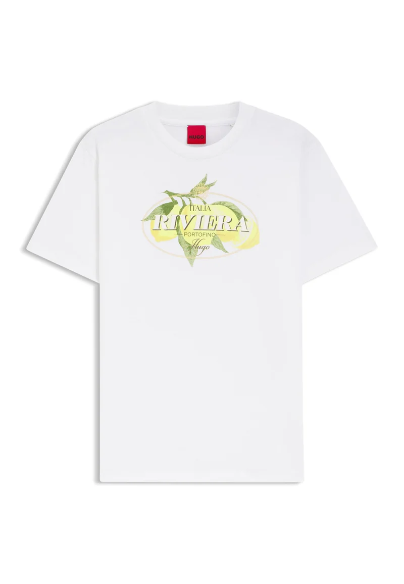 HUGO White Cotton-jersey T-shirt with logo artwork for Women | Best Price UAE