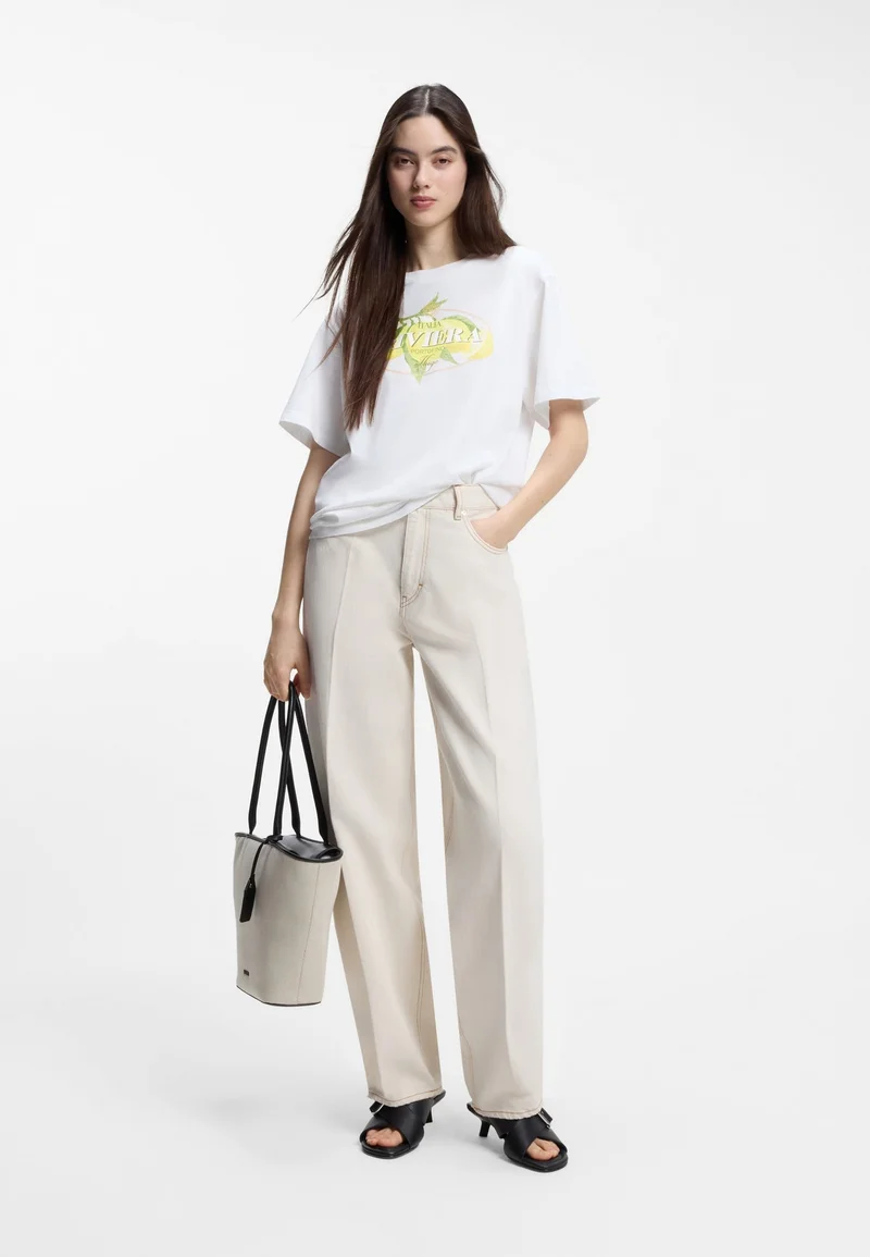 HUGO White Cotton-jersey T-shirt with logo artwork for Women | Best Price UAE