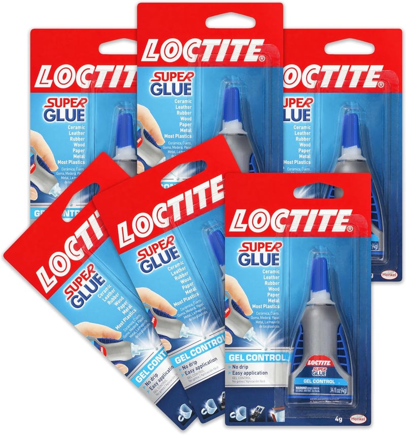 Loctite Super Glue Gel Control, Clear Superglue For Plastic, Wood, Metal, Crafts, & Repair, Cyanoacrylate Adhesive Instant Glue, Quick Dry - 0.14 fl oz Bottle, Pack Of 6 - Image 1