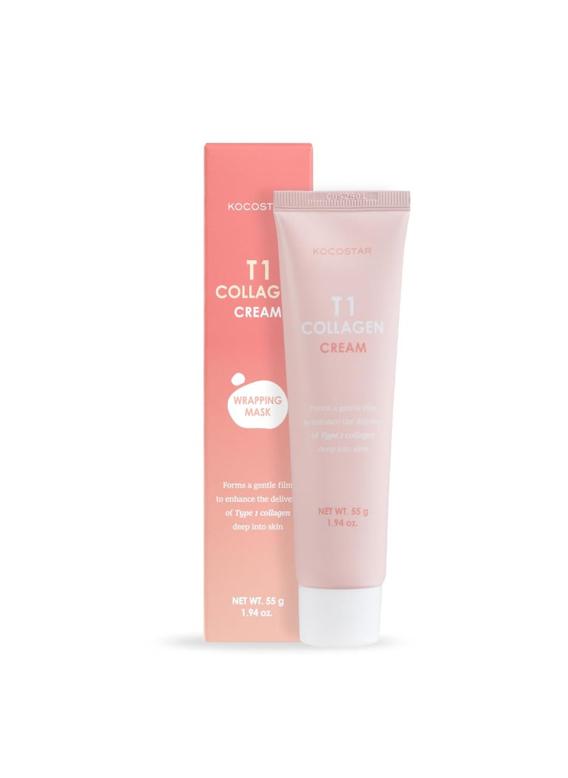 KOCOSTAR KOCOSTAR T1 Peel-Off Pure Collagen Wrapping Cream Mask, Age-Defying, 65% Type 1 Collagen, Patented Biofilm Formula, Korean Skin Care, 1.69 fl oz. 