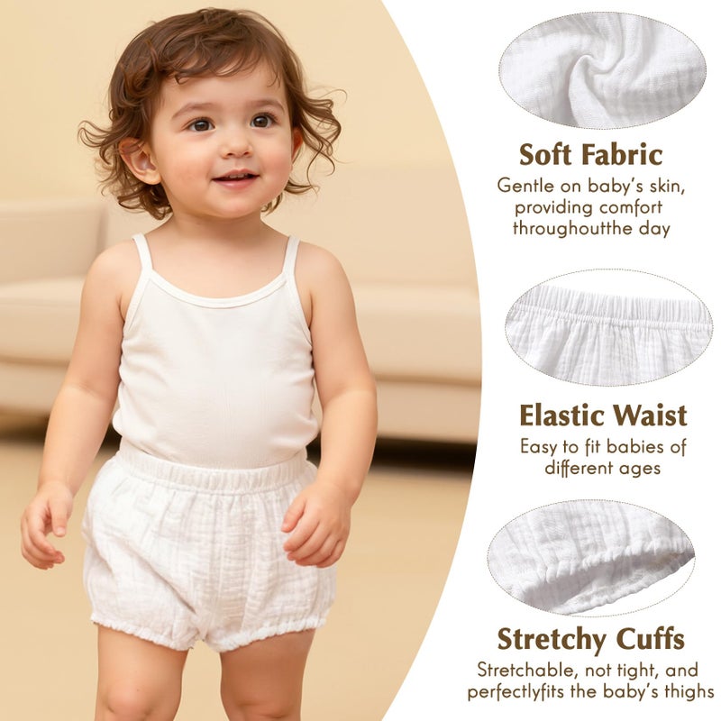 Durio 3 Pairs Baby Bloomers - Soft Diaper Covers for Toddler Girls Boys, Solid Baby Girl Shorts Cute Infant Newborn Underwear white*3 12-24 Months - Image 4