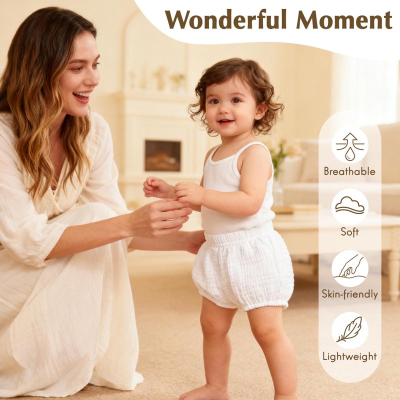 Durio 3 Pairs Baby Bloomers - Soft Diaper Covers for Toddler Girls Boys, Solid Baby Girl Shorts Cute Infant Newborn Underwear white*3 12-24 Months - Image 3