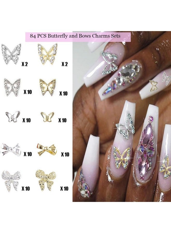 KACHIMOO 84 Pcs Butterfly Nail Charms Bow Nail Charms Silver And Gold Nail Charms Butterfly Charms For Nail Bow Charms For Nails Nail Charms And Gems For Women Nail Diy, Kachi-0168 - Image 2