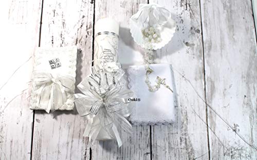 Ooki Elegant 5 Piece Baby Baptism Candle Set Favors Girl Boy White Set de Bautizo Espanol Nina Nino Berries Communion Lace (White) - Image 4