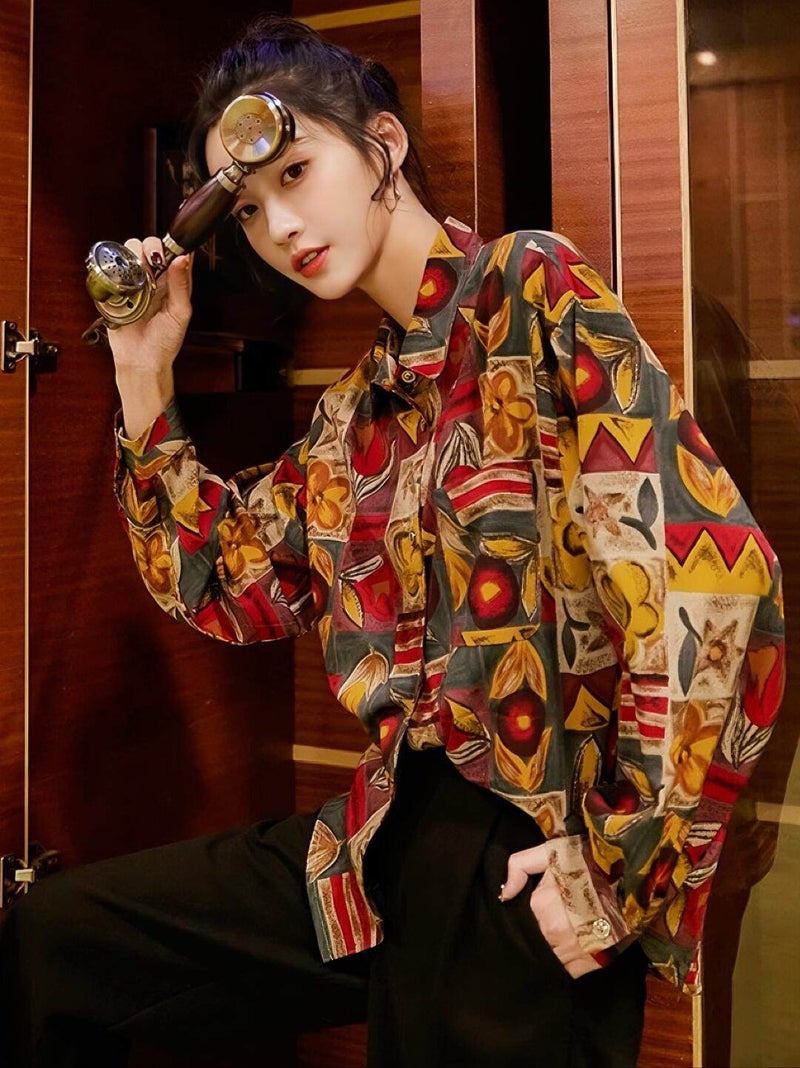 8090s Hong Kong-style floral shirt, women's annual performance, nostalgic theme, retro disco, mixed dance performance costume - Image 1