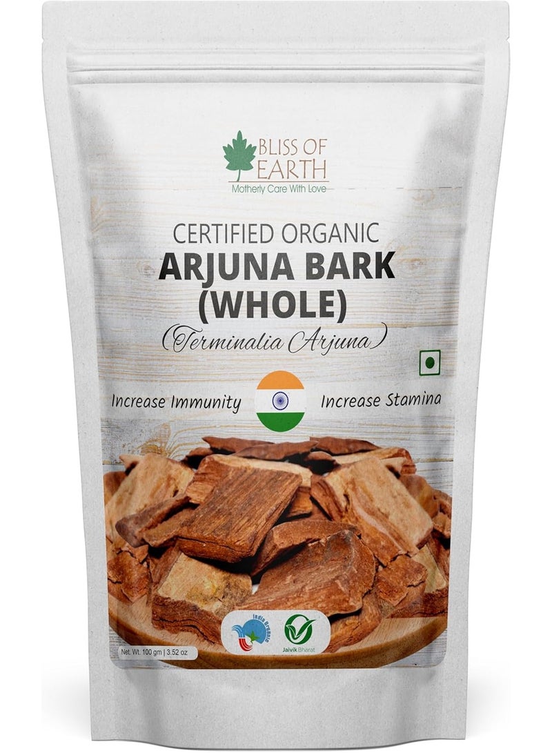 BLISS OF EARTH Arjuna Bark Whole, Natural Ayurvedic Herb, Heart Health Support,100gm - Image 1