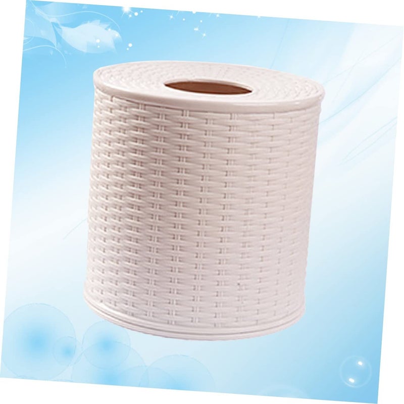 Round Rattan Tissue Box Holder Beige Size 1 Bathroom Office Living Room Storage - Image 4