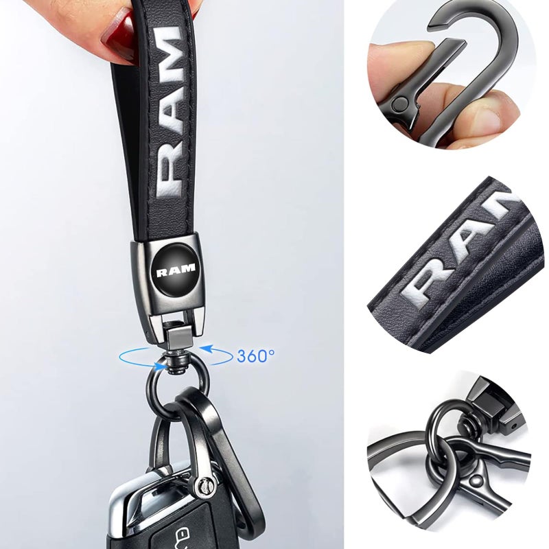 TACOMA Genuine Leather Car Keychain for Dodge RAM 1500 2500 3500 Key Chain for Men and Women Family Present Key Ring Accessories(Black) - Image 3