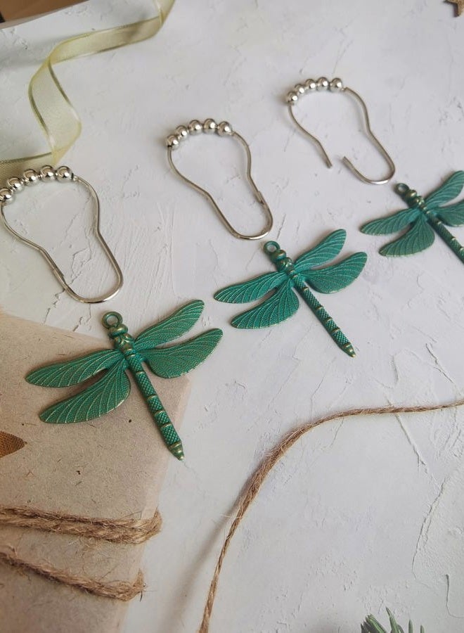 Aimoye Dragonfly Bathroom Shower Curtain Hooks - Rust Proof Brushed Nickel Rings with Dragonfly Pendant Accessories Set Decorate Bath Room with Natural, Forest, Garden, Country Theme, 12PCS (Green) - Image 5