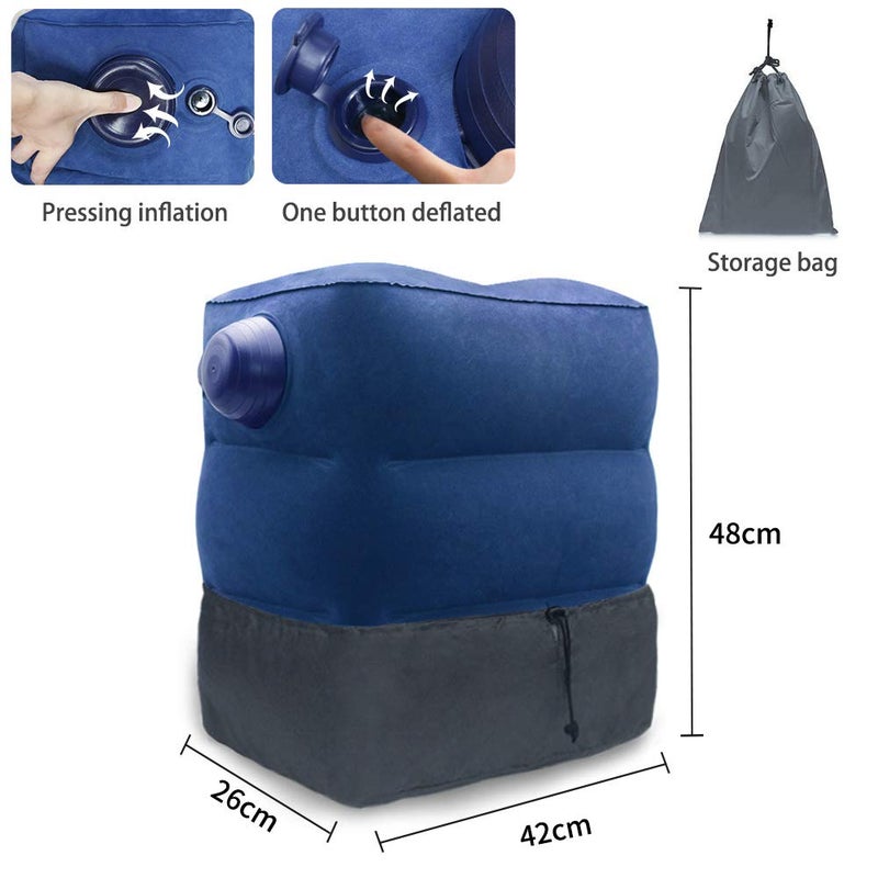 ZIQIAN Inflatable Travel Foot Rest Pillow Portable Inflatable PushType Pillow for Foot Rest on Airplanes Cars Buses Trains Office Kids to Sleep on Long Flights Blue - Image 2