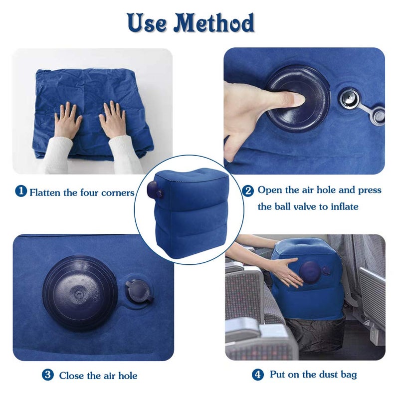 ZIQIAN Inflatable Travel Foot Rest Pillow Portable Inflatable PushType Pillow for Foot Rest on Airplanes Cars Buses Trains Office Kids to Sleep on Long Flights Blue - Image 3