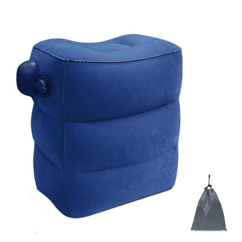 ZIQIAN Inflatable Travel Foot Rest Pillow Portable Inflatable PushType Pillow for Foot Rest on Airplanes Cars Buses Trains Office Kids to Sleep on Long Flights Blue - Image 1