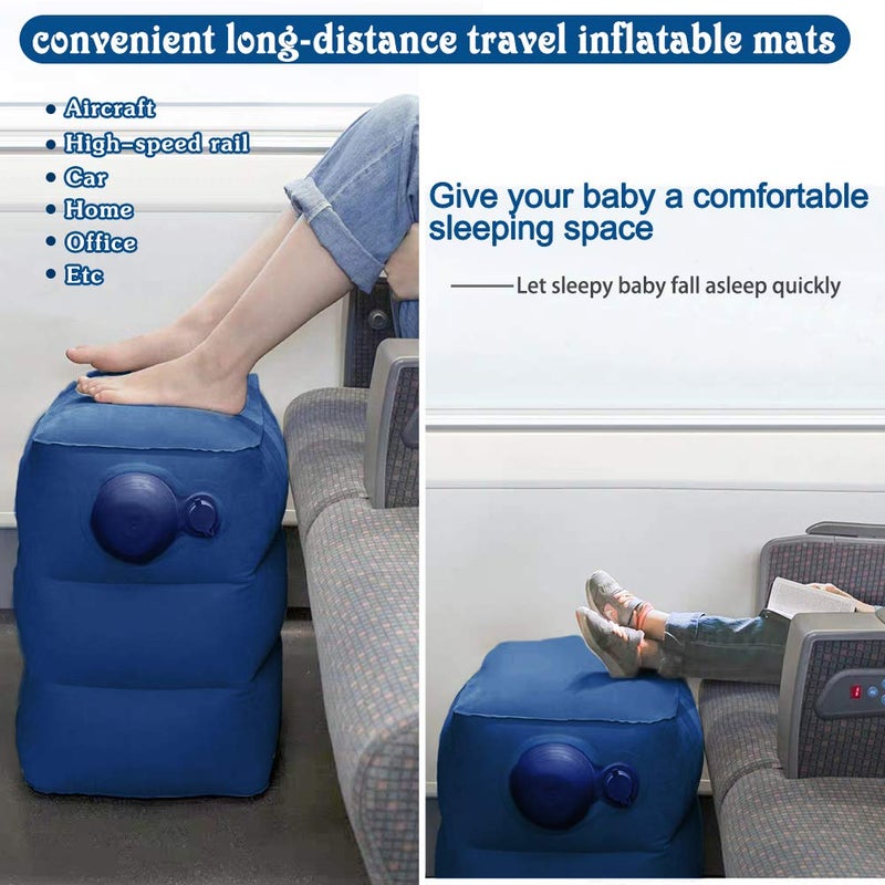 ZIQIAN Inflatable Travel Foot Rest Pillow Portable Inflatable PushType Pillow for Foot Rest on Airplanes Cars Buses Trains Office Kids to Sleep on Long Flights Blue - Image 5