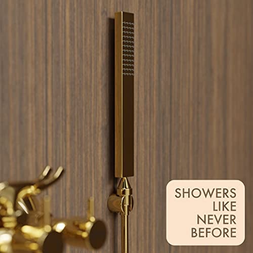 ZAP Elixir Gold Series 2 in 1 Wall Mixer Tap with Crutch & Hand Shower | Brass Bathroom Fitting | Premium Gold Finish | 1.5m Stainless Steel Hose Pipe Included | Wall Mounted Faucet - Image 5