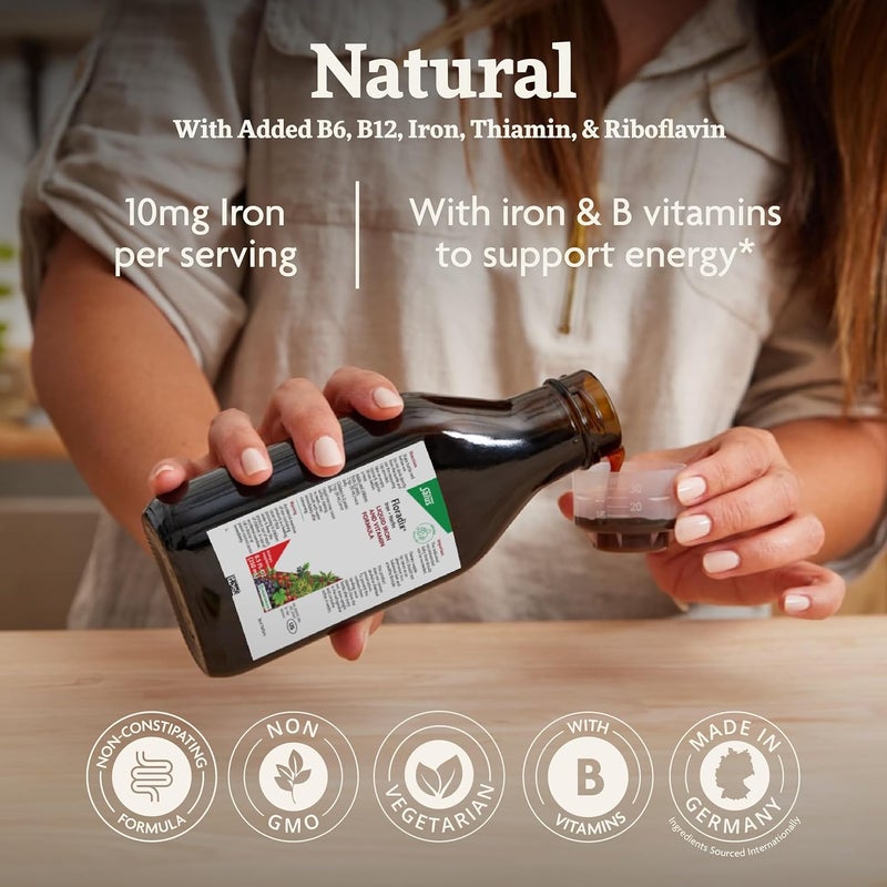 Floradix فلوراديكس من سالوس مكمل الحديد العشبي السائل لدعم الطاقة مكمل الحديد مع فيتامين سي وفيتامينات ب المركب للرجال والنساء 85 أونصة سائلة - Image 3