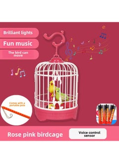 Generic Children's Bird Cage Toy Electric Voice Control Induction Bird Simulation Bird Soundness Will Move And Call Baby Baby Kindergarten-Specifications:(+battery/lift Rod) Voice Controlled Bird Cage Red  - Image 1