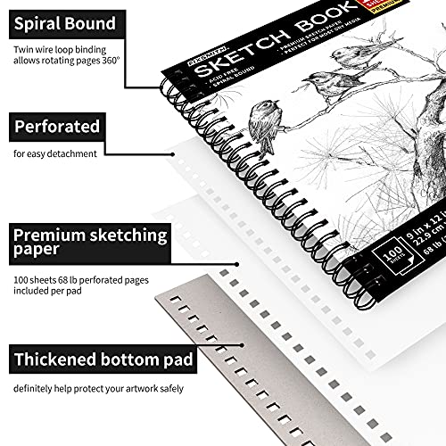 FIXSMITH 9"X12" Sketch Book | 200 Sheets (68 lb/100gsm) Sketchbook| 2 Pack (100 Sheets Each) |Acid Free Drawing Paper | Spiral Bound Sketchpad for Beginners,Artists & Professionals | Bright White - Image 2