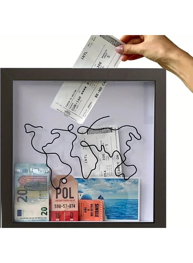 Travel Memory Shadow Box with World Map Design | Modern Square Keepsake Frame with Top Slot for Saving Tickets, Currency, Photos & Travel Memories | No Power Needed, Ideal for Home Decor & Gifts - Image 5