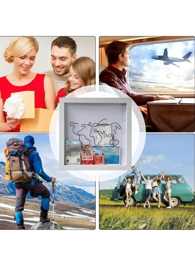 Travel Memory Shadow Box with World Map Design | Modern Square Keepsake Frame with Top Slot for Saving Tickets, Currency, Photos & Travel Memories | No Power Needed, Ideal for Home Decor & Gifts - Image 4