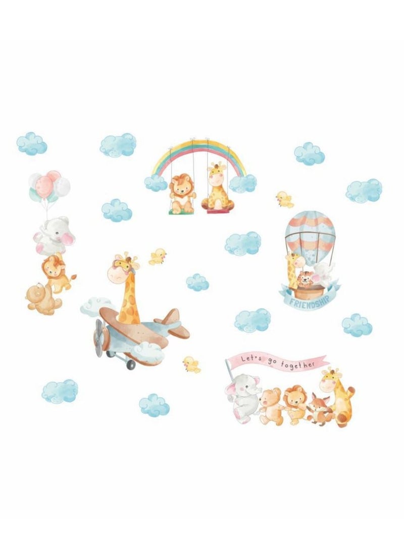 Bluejw Cartoon Animal Cloud Hot Air Balloon Decorative Wall Stickers Perfect For Kids' Bedrooms And Nurseries  - Image 1